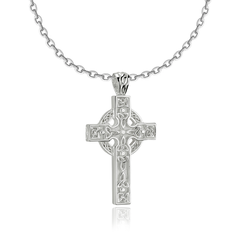 sterling SILVER HEAVY CELTIC trinity CROSS PENDANT Diamond Cut Oval Chain Necklace