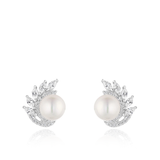 sterling silver pearl and cz cubic zirconia stones stud earrings