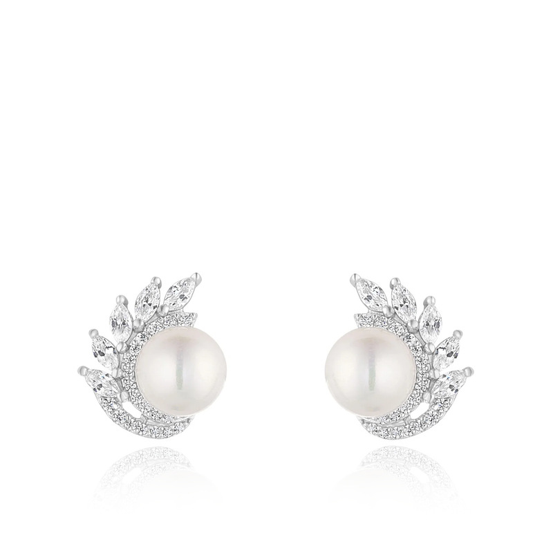 sterling silver pearl and cz cubic zirconia stones stud earrings