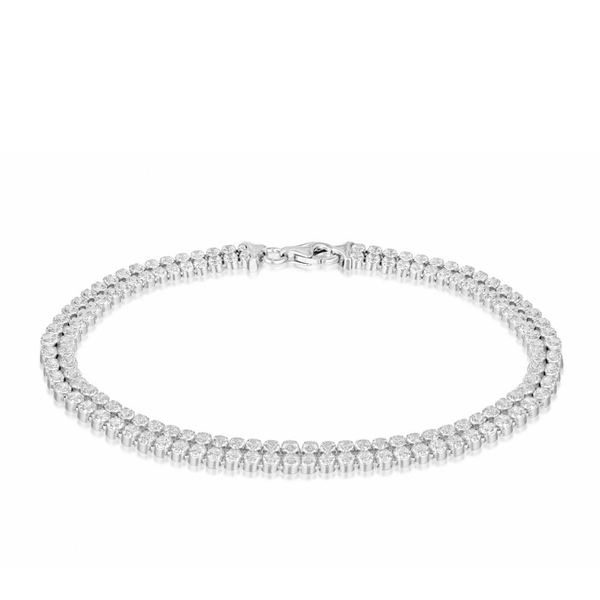 sterling silver rhodium plated double row cz cubic zirconia stones tennis bracelet