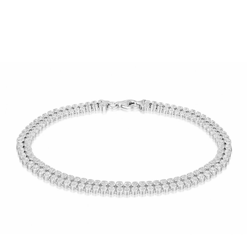 sterling silver rhodium plated double row cz cubic zirconia stones tennis bracelet