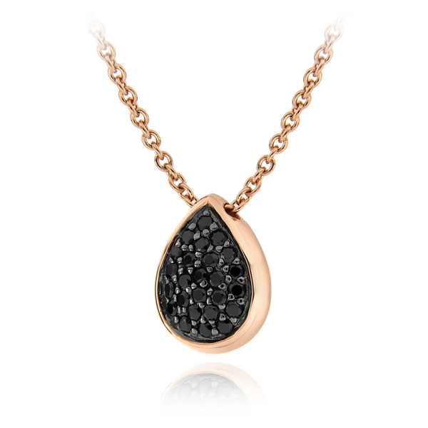 sterling silver rose gold plated black stones tear drop pendant necklace