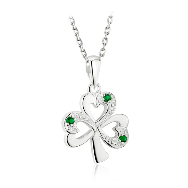 sterling silver green emerald cz shamrock pendant necklace