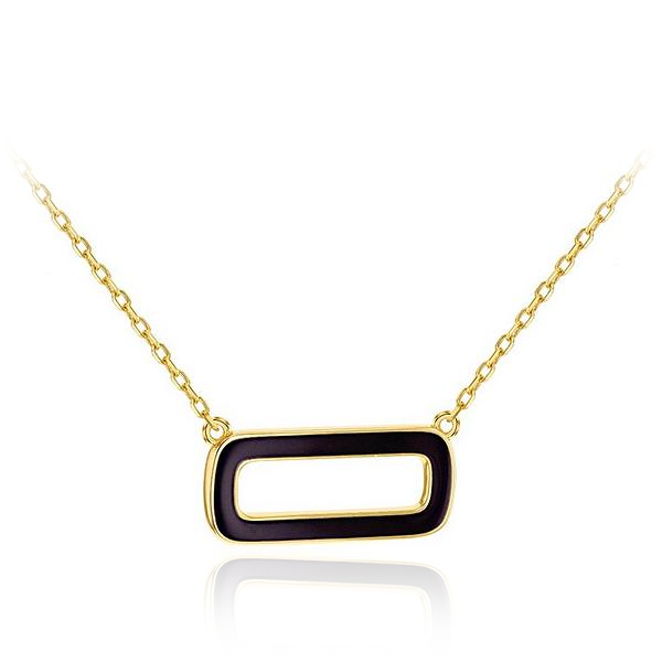 sterling silver yellow gold plated black enamel rectangle frame necklace