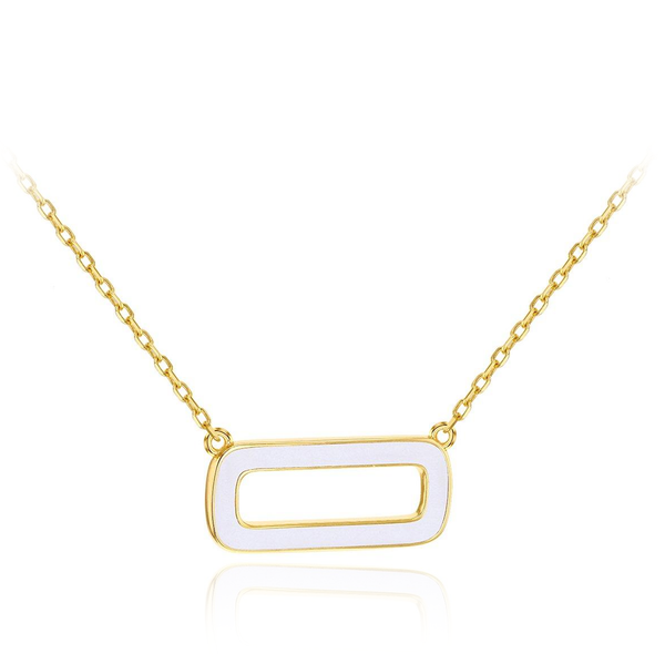 sterling silver yellow gold plated rectangle white enamel necklace