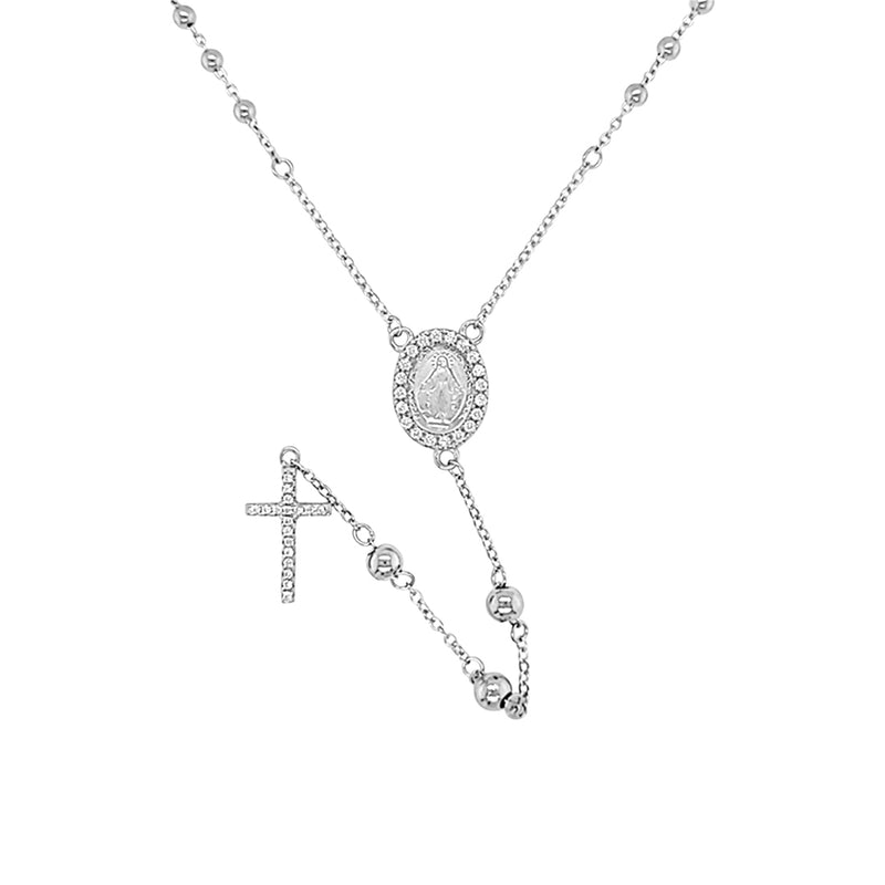 sterling silver crozz miraculous medal cz cubic zirconia stones beaded necklace