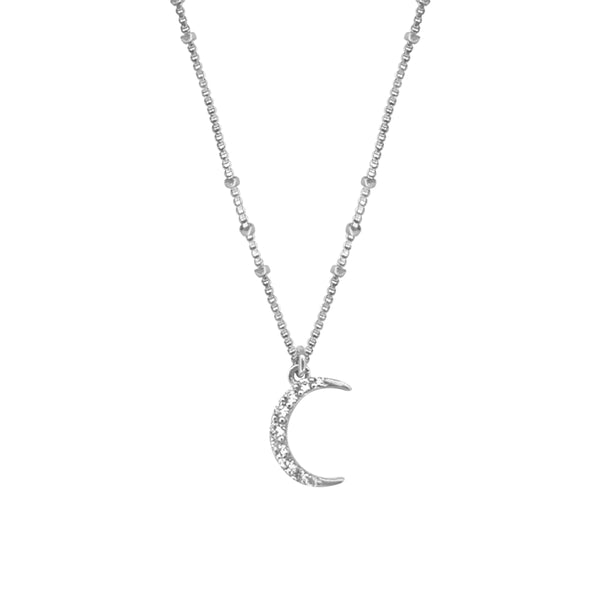 Sterling Silver CZ Moon Necklet