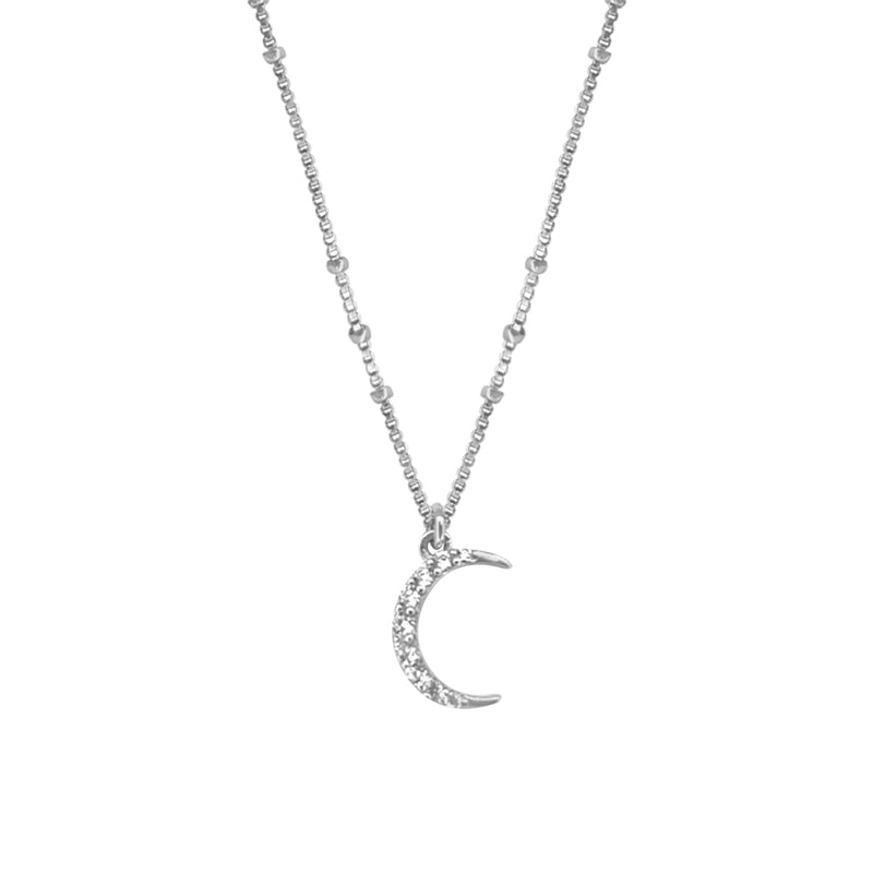 Sterling Silver CZ Moon Necklet
