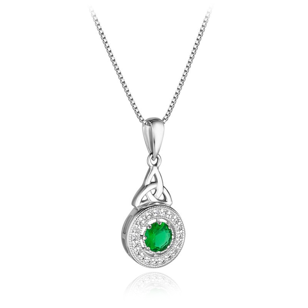 sterling silver green and white cz cubic zirconia stones celtic trinity knot pendant necklace