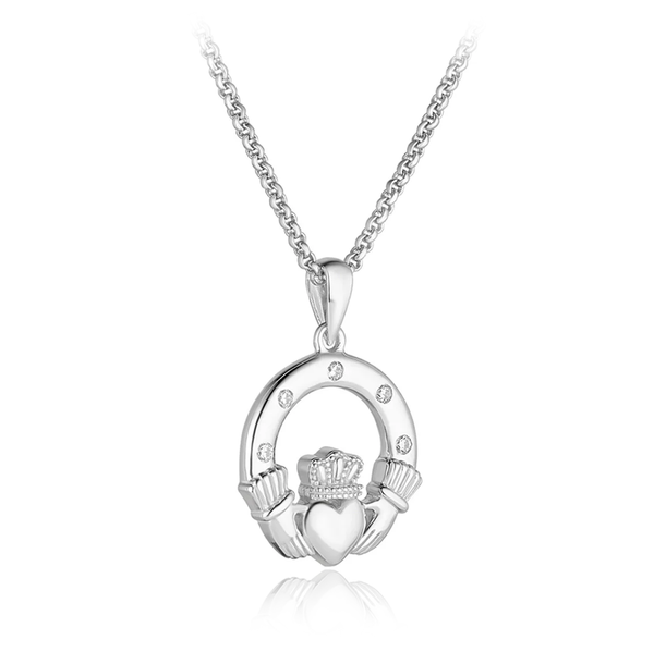 sterling silver cz cubic zirconia stones cleddagh pendant chain necklace