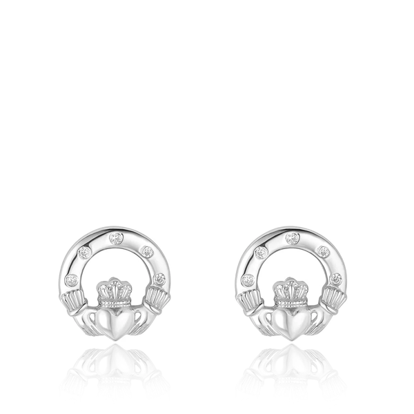 sterling silver cz cubic zirconia stones claddagh stud earrings