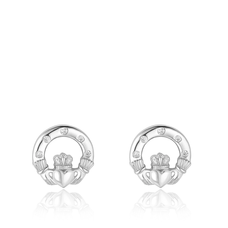 sterling silver cz cubic zirconia stones claddagh stud earrings