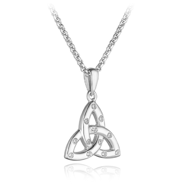 streling silver celtic trinity knot cz cubic zirconia stones pendant chain necklace