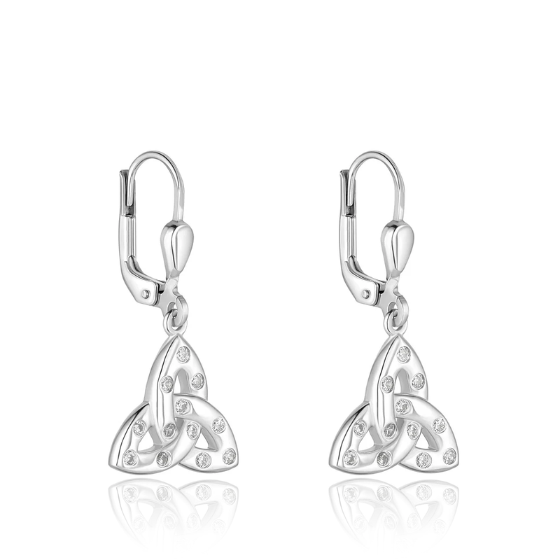 sterling silver celtic trinity knot cz cubic zirconia stones drop earrings