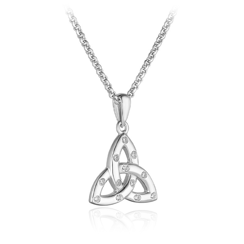 sterling silver  celtic knot trinity cz cubic zirconia stones pendant chain necklace