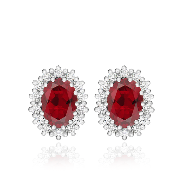 sterling silver stud earrings with cz cubic zirconia stones white and red ruby