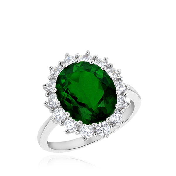 sterling silver rhodium plated ring with cz cubic zirconia stones white and green