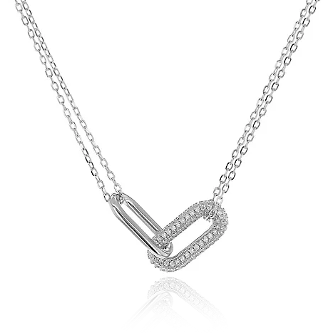 sterling silver rhodium plated chain links with cz cubic zirconia stones necklace