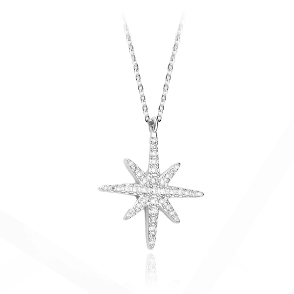 sterling silver star with cz cubic zirconia stones necklace