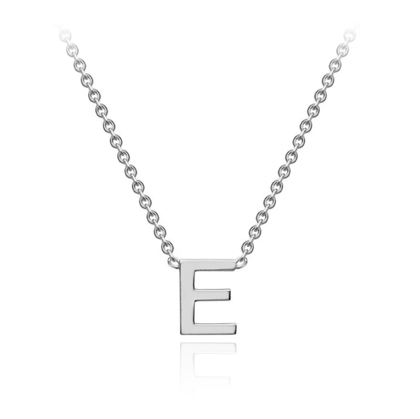STERLING SILVER RHODIUM PLATED 'E' INITIAL ADJUSTABLE NECKLACE
