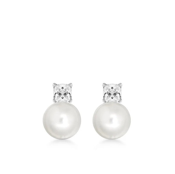 sterling silver pearl and cz cubic zirconia stones stud earrings