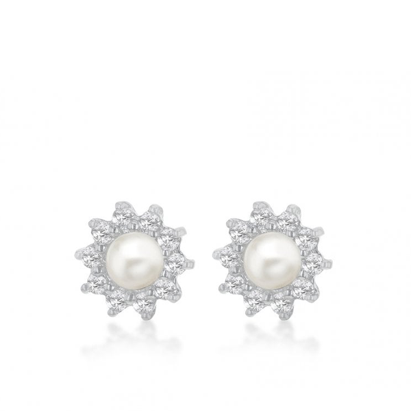 sterling silver white cz cubic zirconia stones with pearls studs earrings