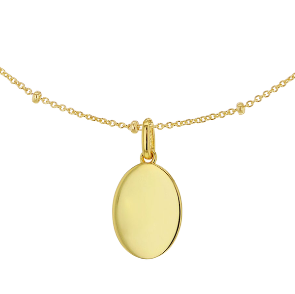 sterling silver yellow gold plated polished oval medal pendant necklace