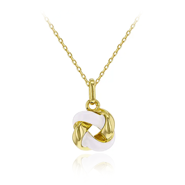 STERLING SILVER YELLOW GOLD PLATED WHITE ENAMEL KNOT NECKLACE