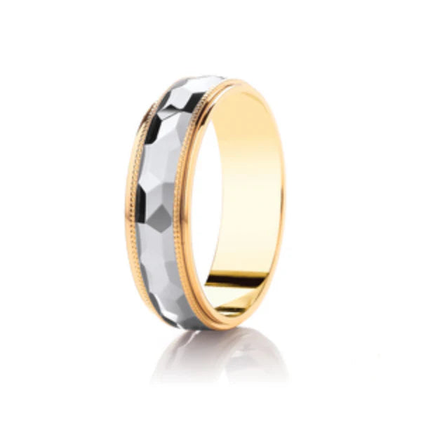 9 carat two tone yellow gold palladium wedding band ring