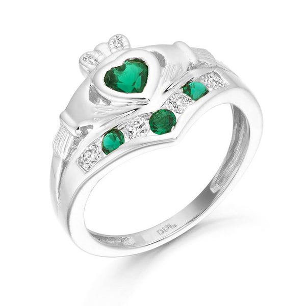 sterling silver cz emerald cubic zirconia stones claddagh ring