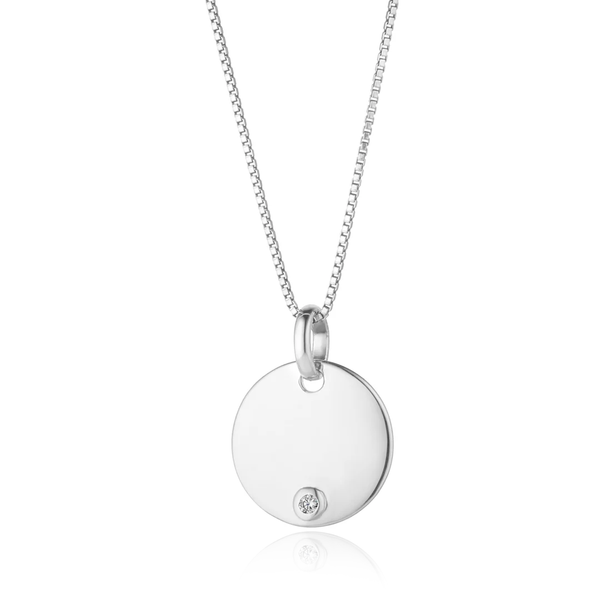 Silver April Birthstone Disc Pendant