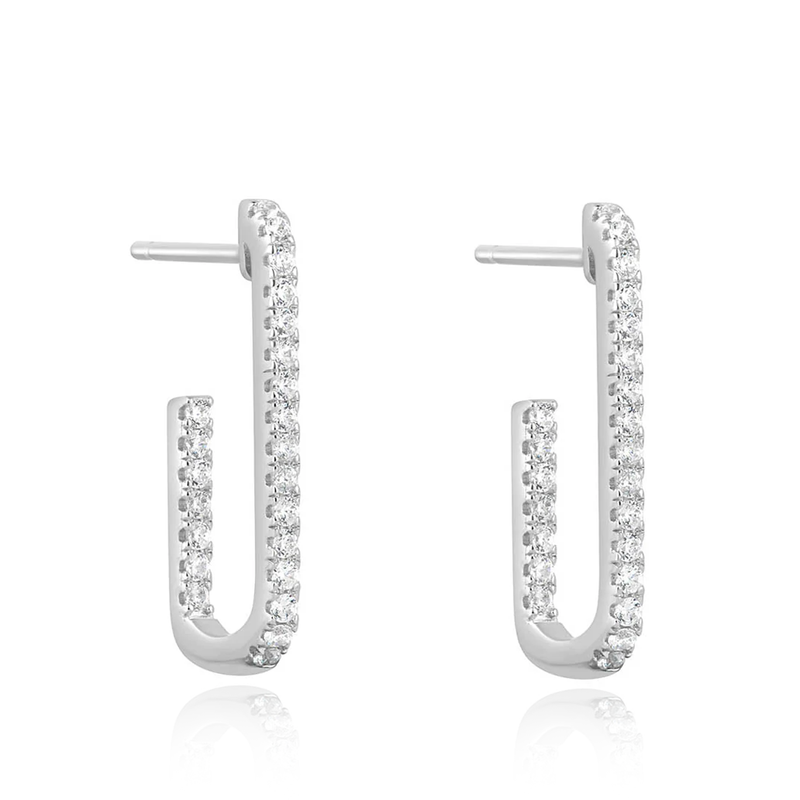 Silver CZ Rectangle Hoop Earrings