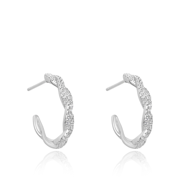 Silver CZ Twisted Hoop Earrings