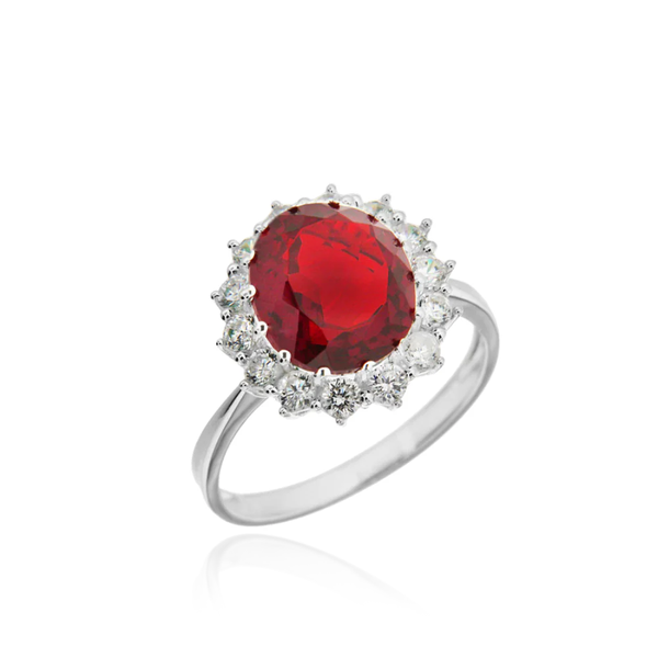 Silver Red & CZ Ring