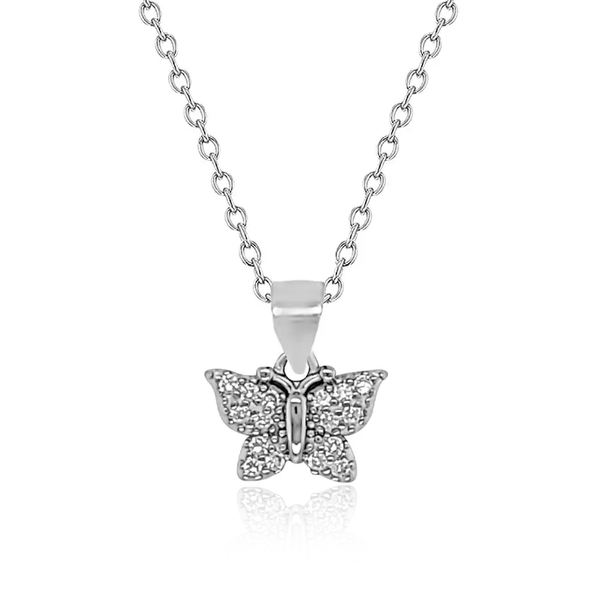 Sterling SIlver CZ Butterfly Pendant , Trace Chain Included