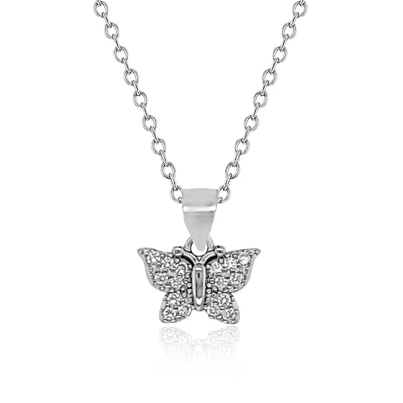 Sterling SIlver CZ Butterfly Pendant , Trace Chain Included