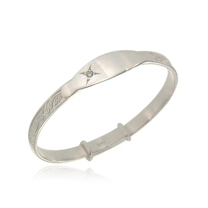 Sterling Sillver Baby Bangle with a White CZ Stone