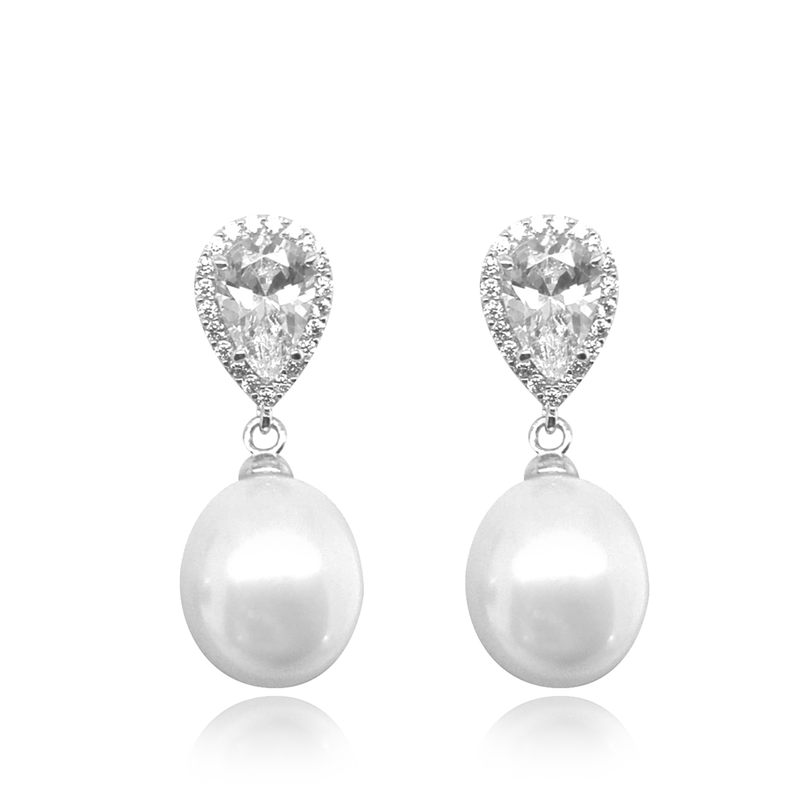 stering silver pearl drop cz cubic zirconia stones stud earrings