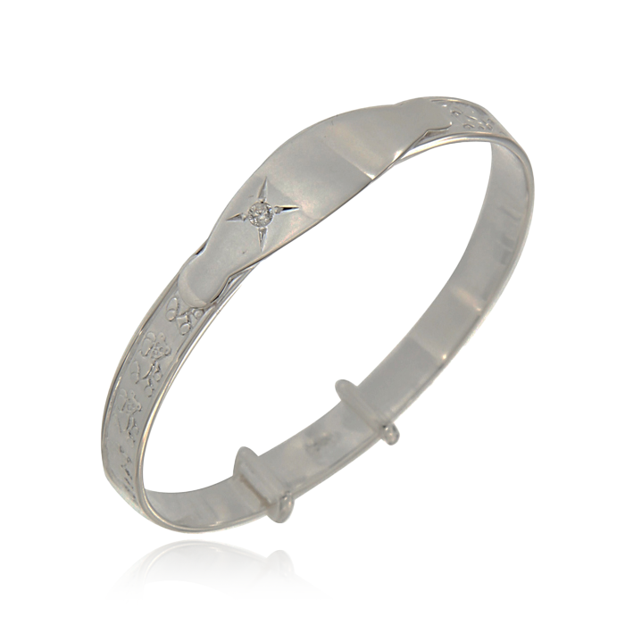 Sterling Silver Baby Bangle with Clear Stone