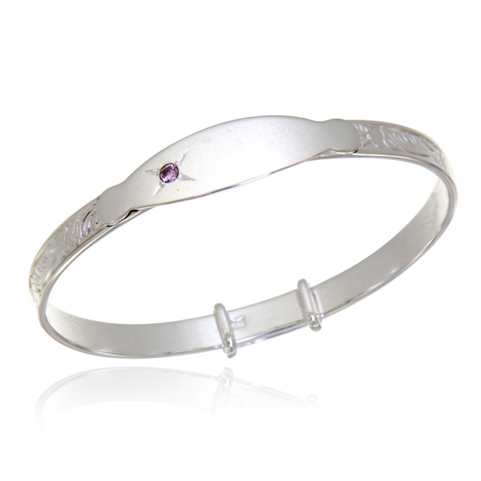 Sterling Silver Baby Bangle with Pink Stone