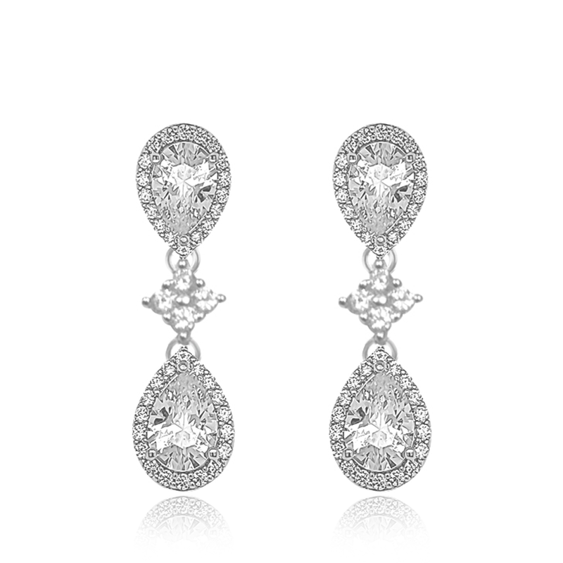 Sterling Silver CZ Drop Earrings