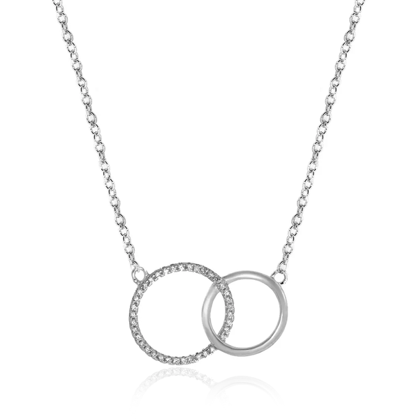 Sterling Silver CZ Half and Half Double Ring Necklet