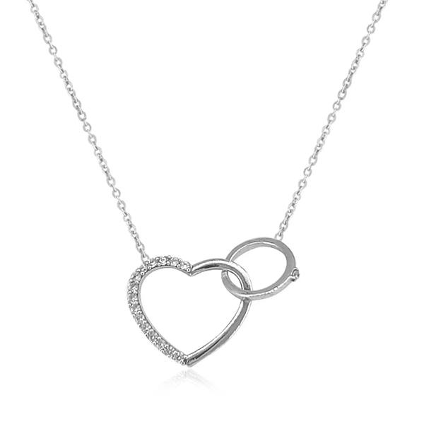 Sterling Silver CZ Half and Half Heart Necklet