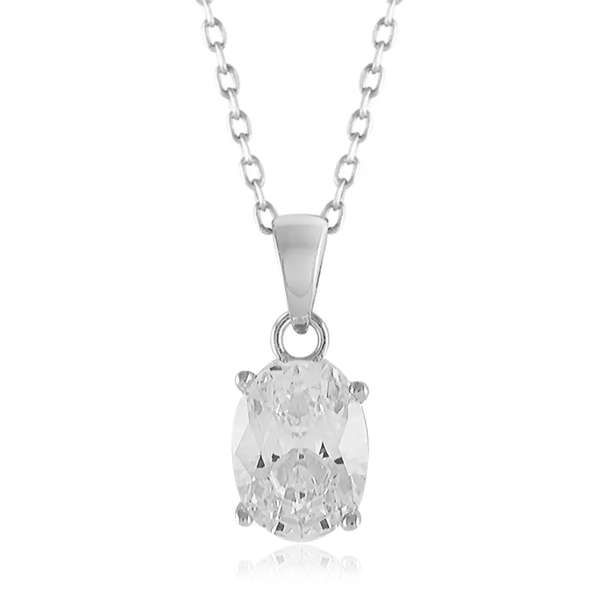 Sterling Silver CZ Oval Pendant , Trace Chain Included