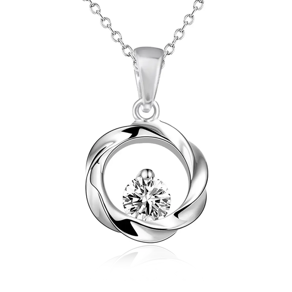 Sterling Silver CZ Twist Circle Pendant , Trace Chain Included