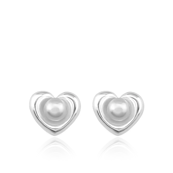 Sterling Silver Freshwater Cultured Pearl Heart Stud Earring