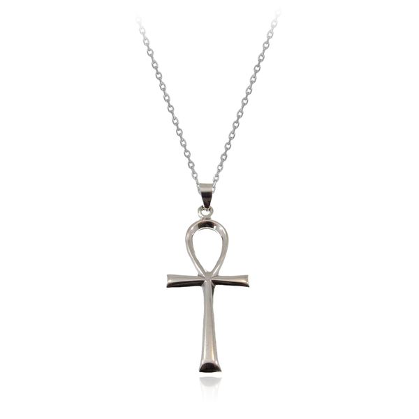 Sterling Silver Large Egyptian Ankh Cross Pendant Necklace