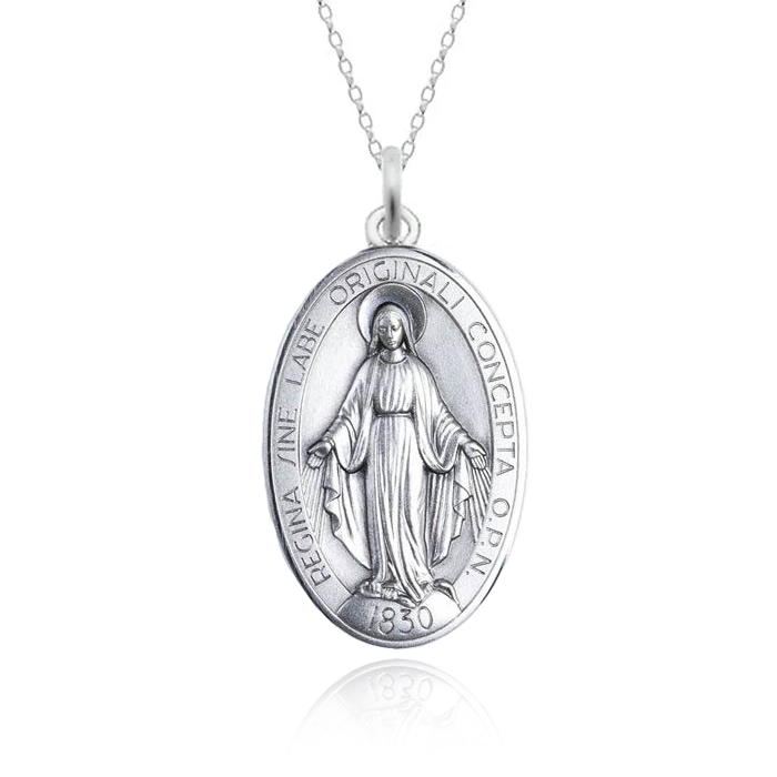 sterling silver miraculous medal pendant and chain necklace