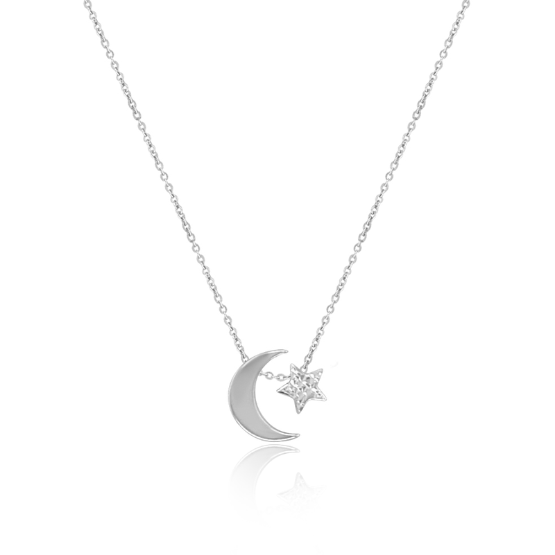 sterling silver moon diamond cut star pendant chain necklace