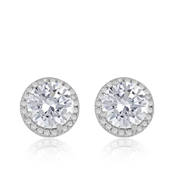 Sterling Silver Rhodium Plated CZ 9mm Stud Earrings